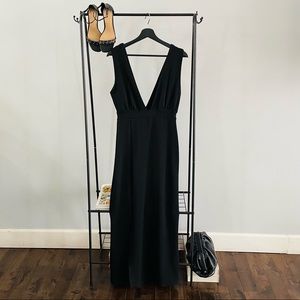 Nasty Gal Black Deep V-Neckline MIDI Dress with Side Leg Slit